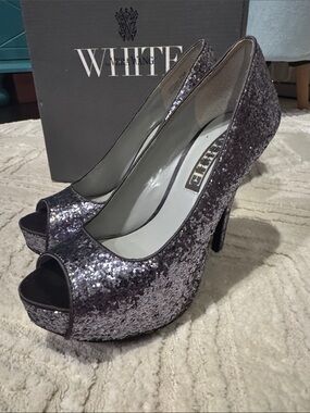 White by Vera Wang Silver-Purple Glitter Peep-Toe Platform Heels